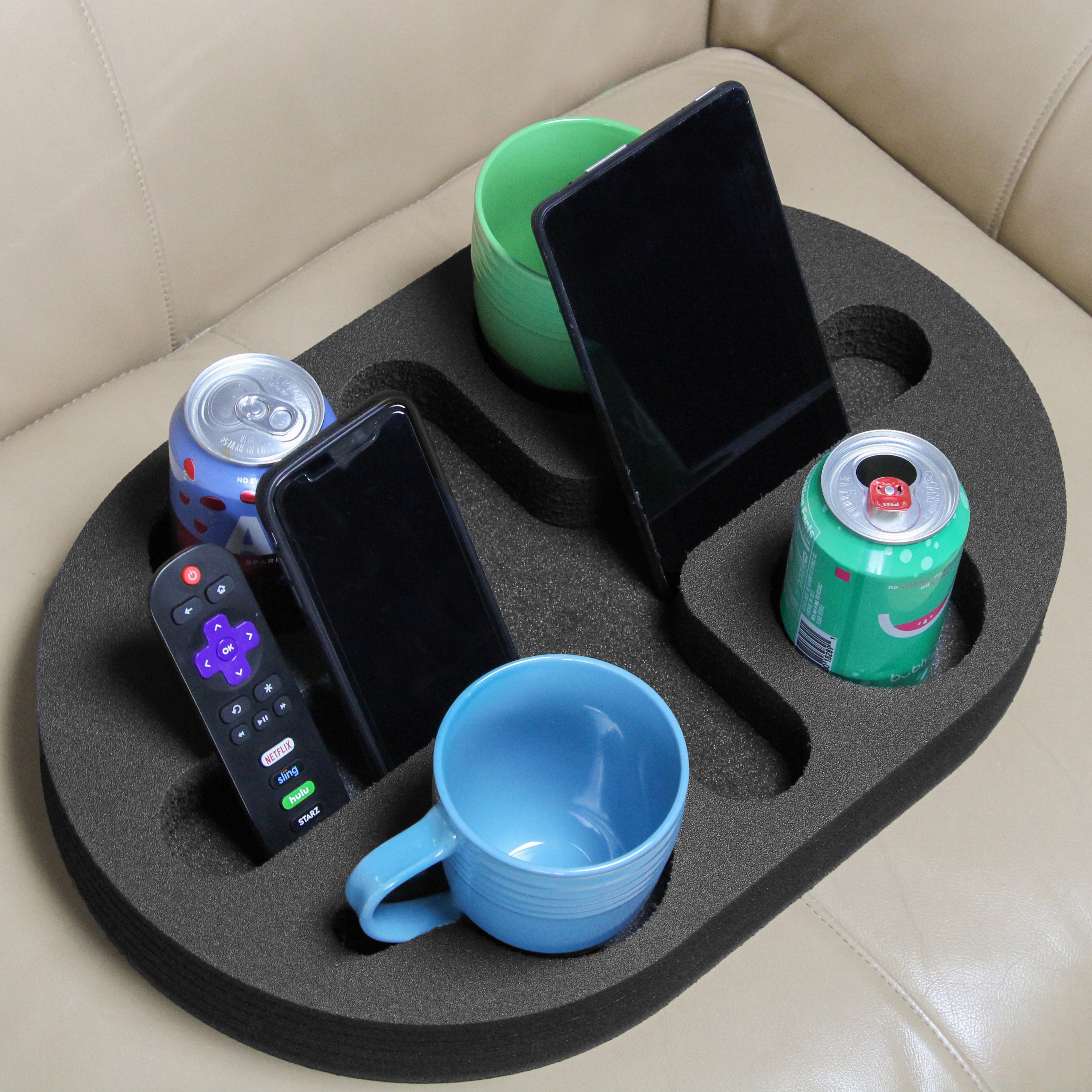 Couch Caddy Tray Foam Oval Sofa Refreshment Caddy