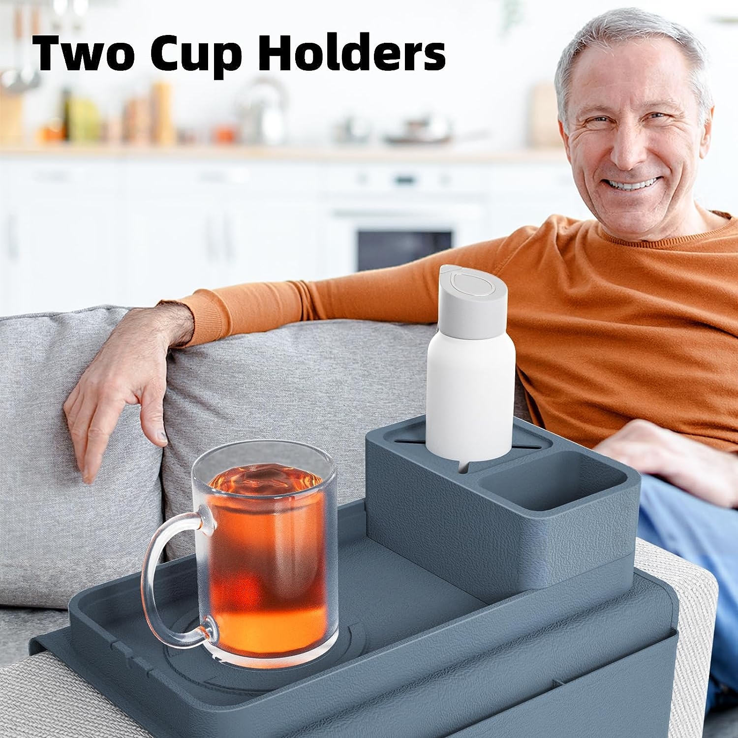 Couch Cup Holder Mug Handle Slot Slate Grey Organizer
