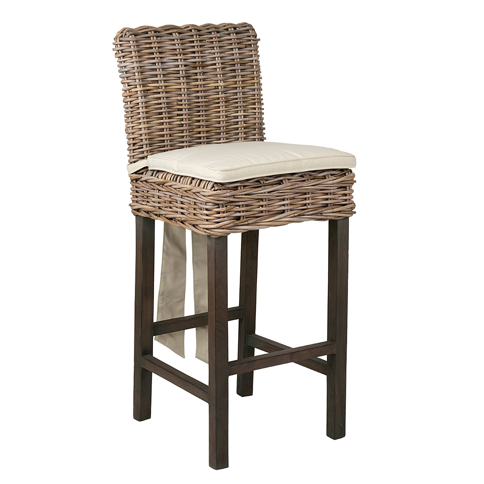Counter Stool Chunky Rattan Weave and Bow Tie Cushion