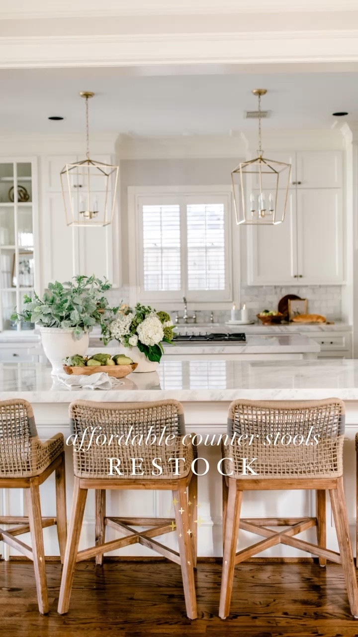 Counter Stool Gold Lantern Rope Weave Island Seating