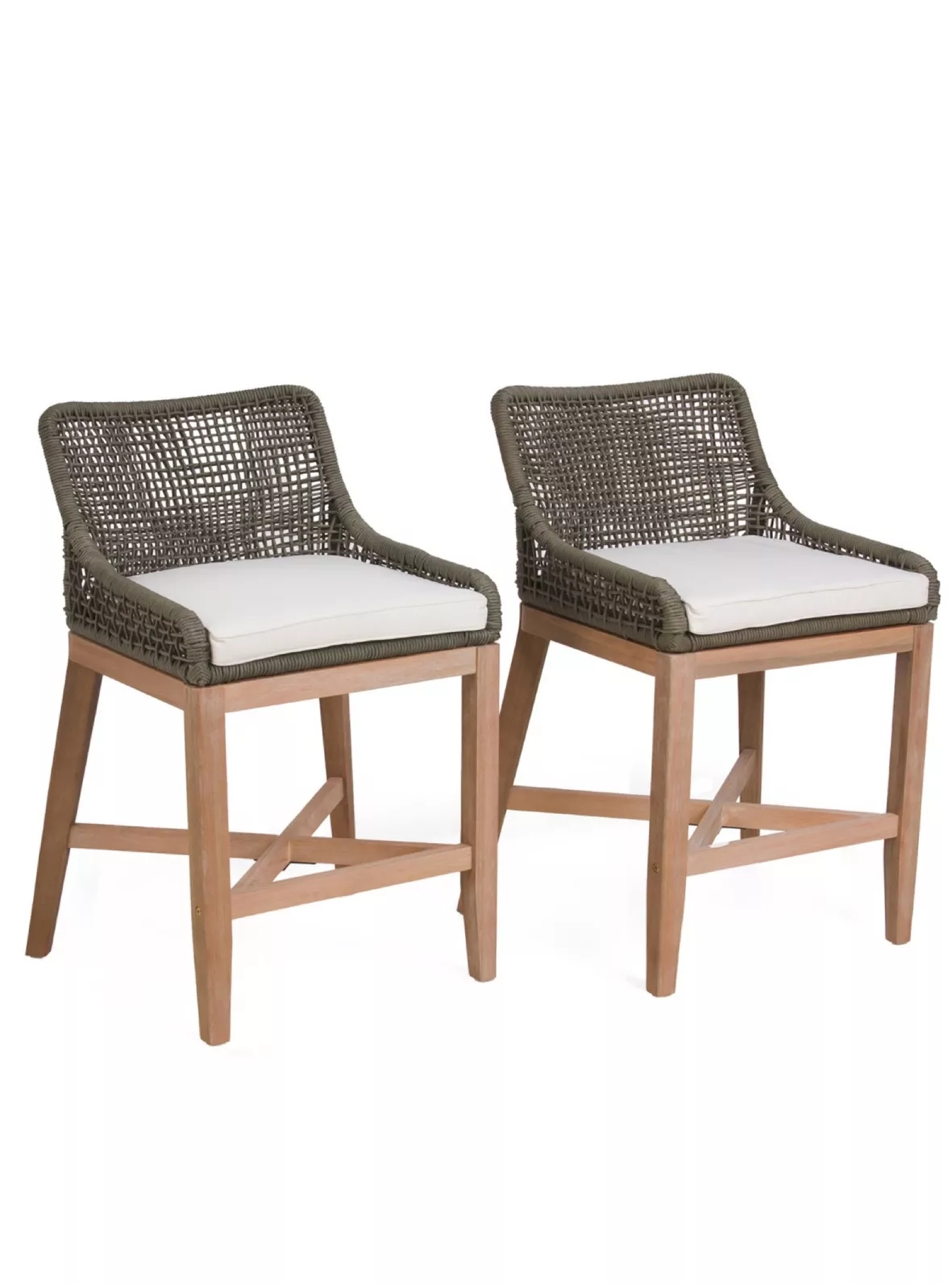 Counter Stool Olive Green Rope Weave Wood Barstool