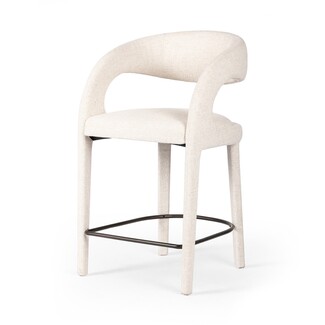 Counter Stool Sculptural Back Cream Boucle Texture