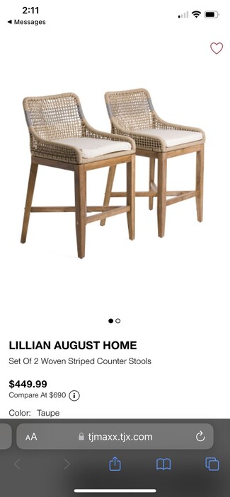 Counter Stool Taupe Woven Wrap Back Contrast Stripe