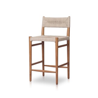 Counter Stool Vintage White Woven Rope Wood Frame