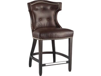 Counter Stool Wingback Silhouette Tufted Brown Leather