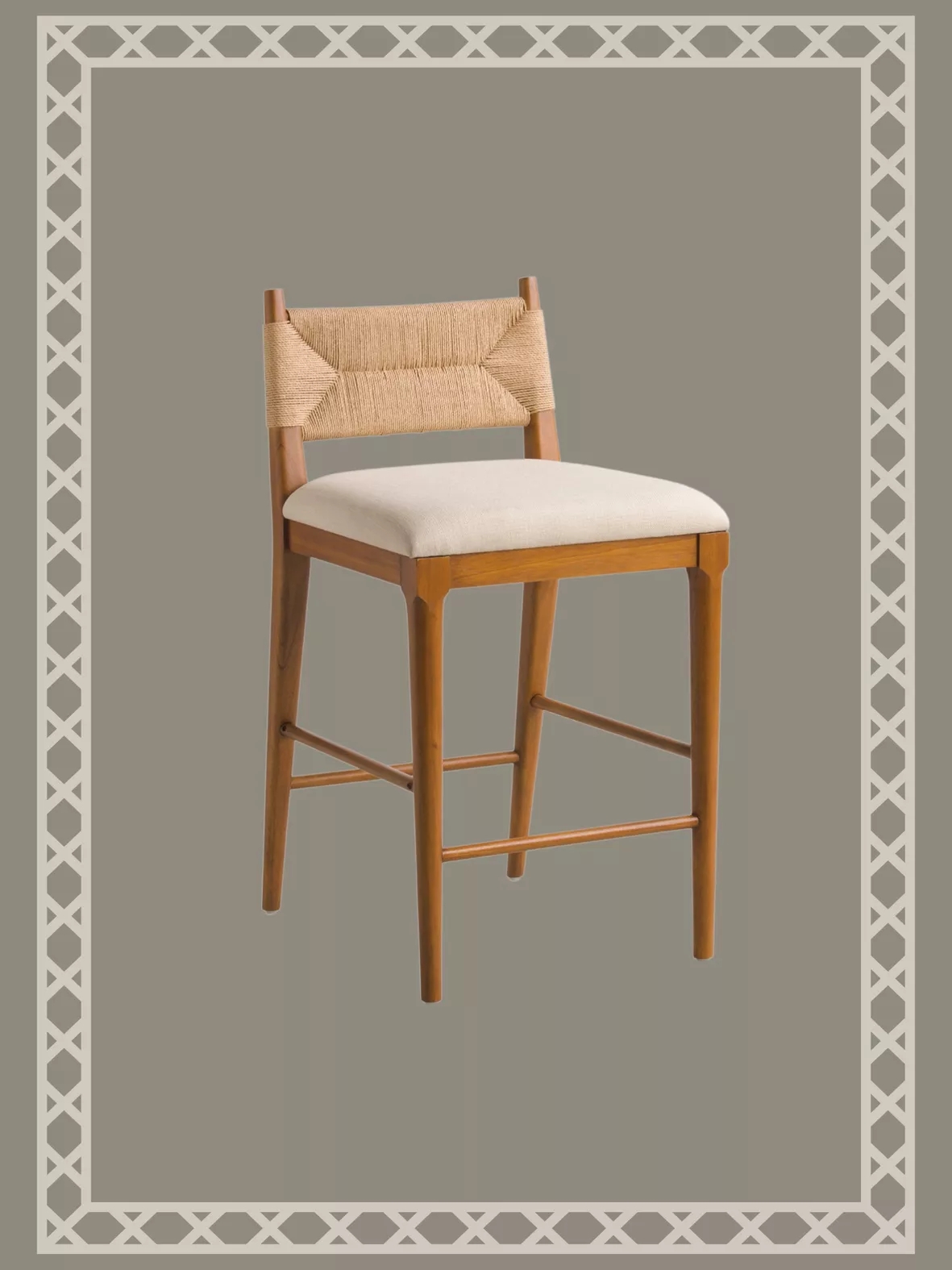 Counter Stool Woven Back Detail Tapered Wood Legs