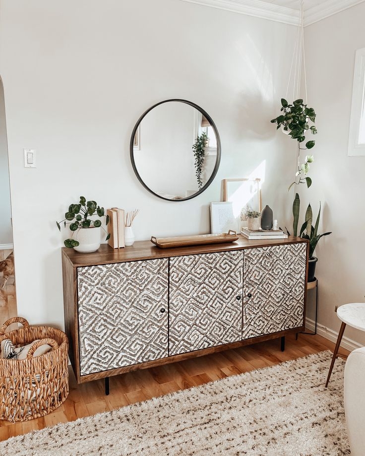 Credenza Geometric Pattern Doors Boho Modern Sideboard