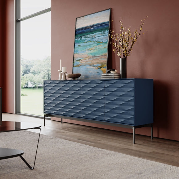 Credenza Ripple Texture Sculptural Front Navy Blue Media
