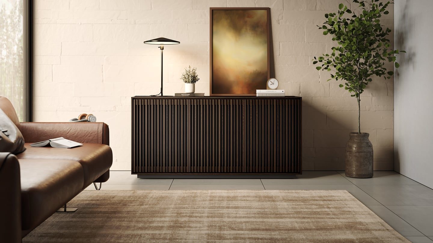 Credenza Slatted Doors with Vertical Louvers Dark Brown