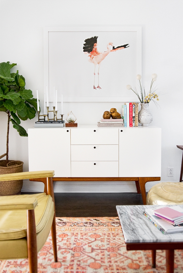 Credenza White and Wood Contrast and Minimalist Knobs