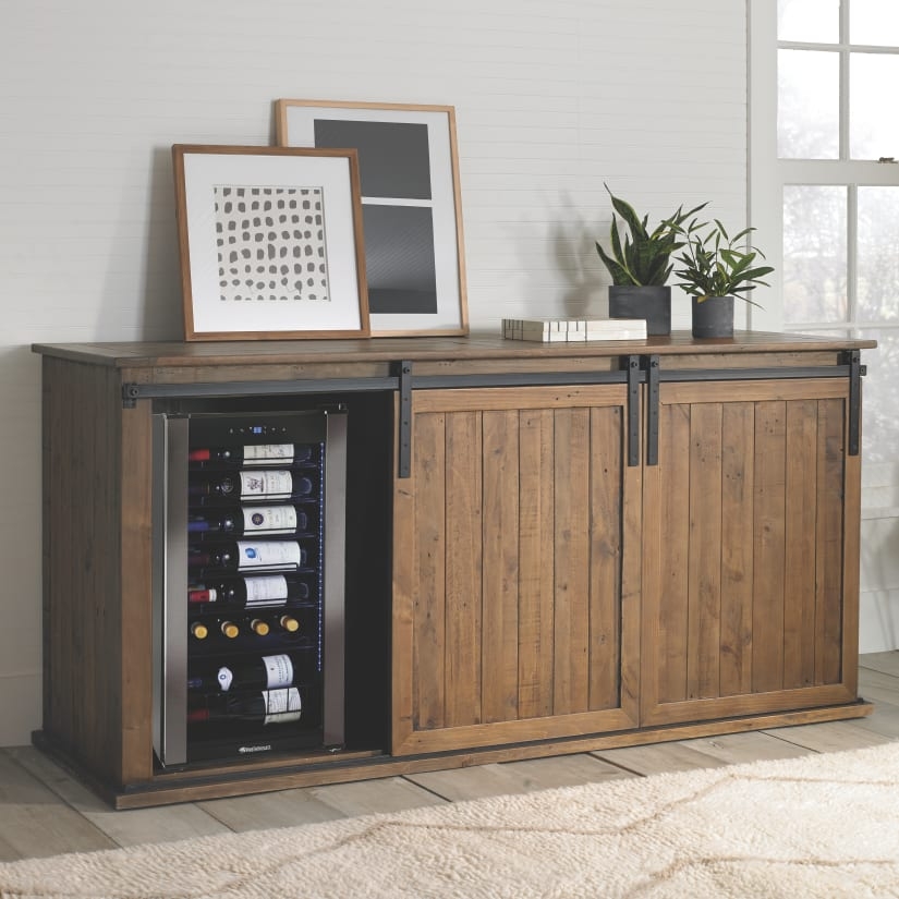 Credenza with Sliding Barn Doors and Integrated Cooler Space