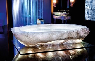 Crystal Bathtub Raw Stone Exterior Under Tub Lighting
