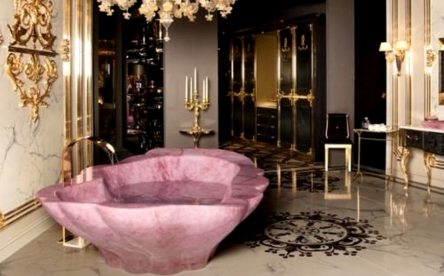 Crystal Bathtub Sculpted Organic Shape Rose Quartz Gold