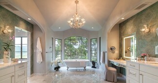 Crystal Chandelier and Sage Green Damask Wallpaper Style