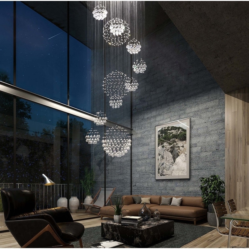 Crystal Chandelier Cascading Raindrop Chrome Flush Mount Chandelier
