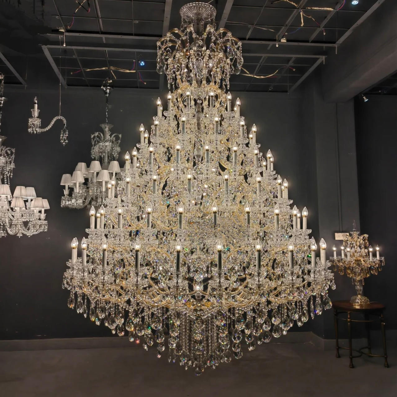 Crystal Chandelier Oversized Scale Elongated Grand Entryway Lighting