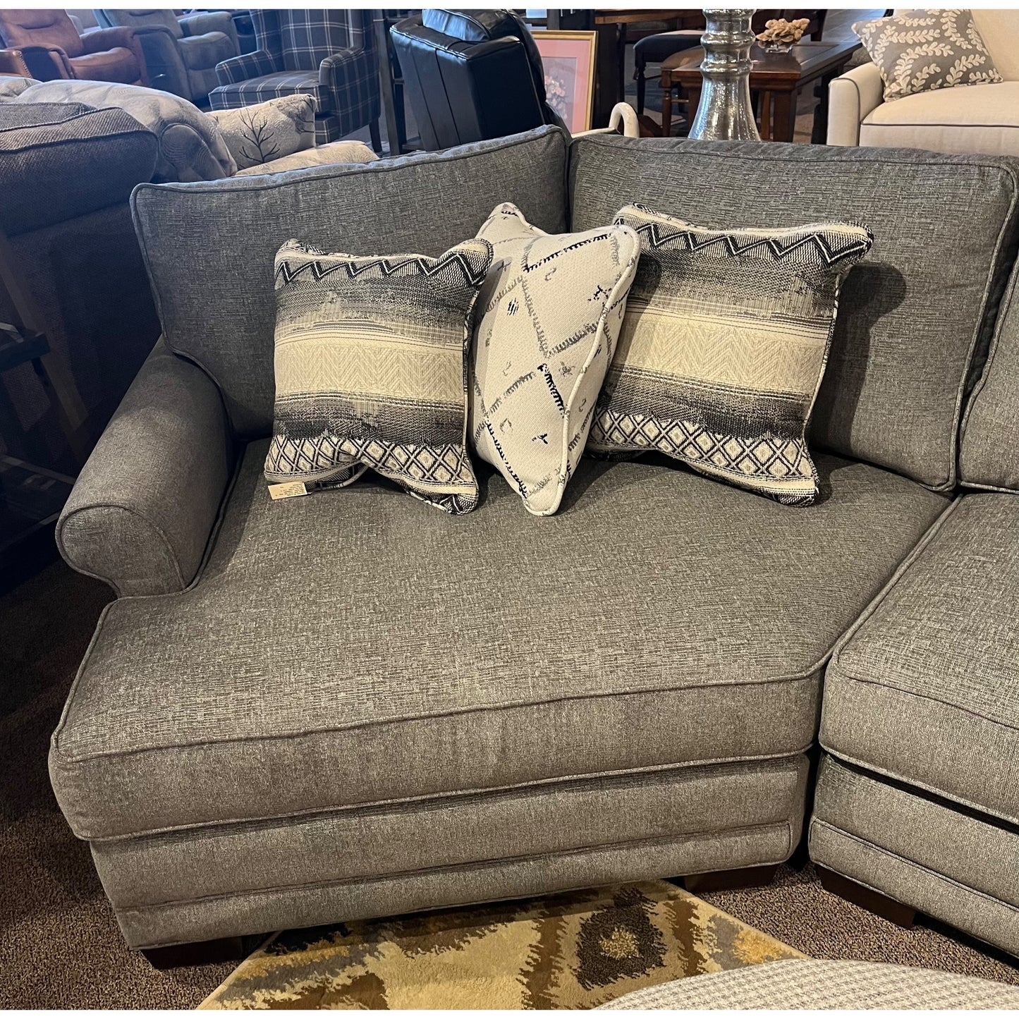 Cuddler Sofa Tribal Pillows Heathered Gray Deep Seat
