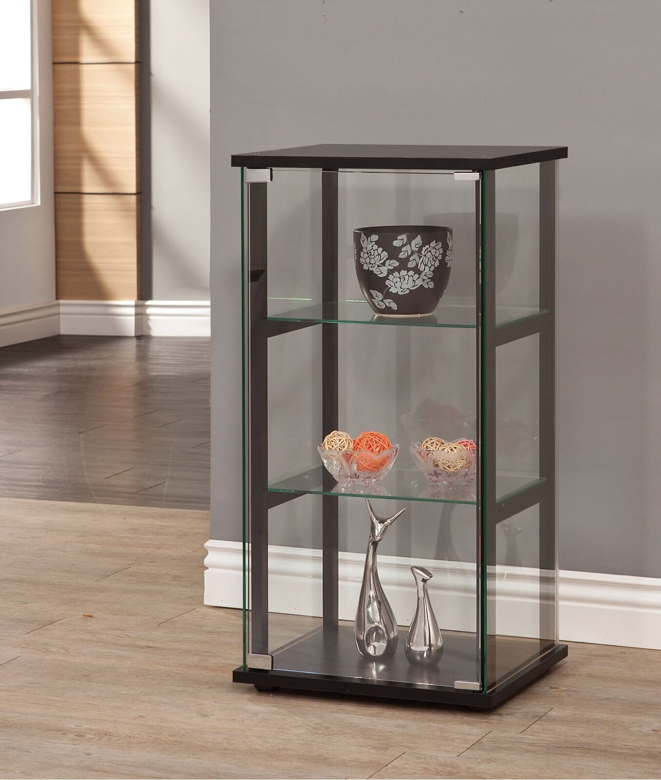 Curio Cabinet 3 Tier Glass Shelves with Transparent Sides