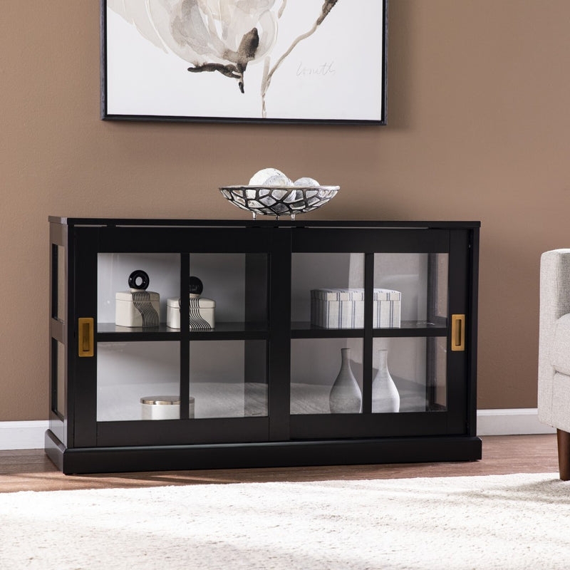 Curio Cabinet Black Sliding Glass and Grid Muntin Doors