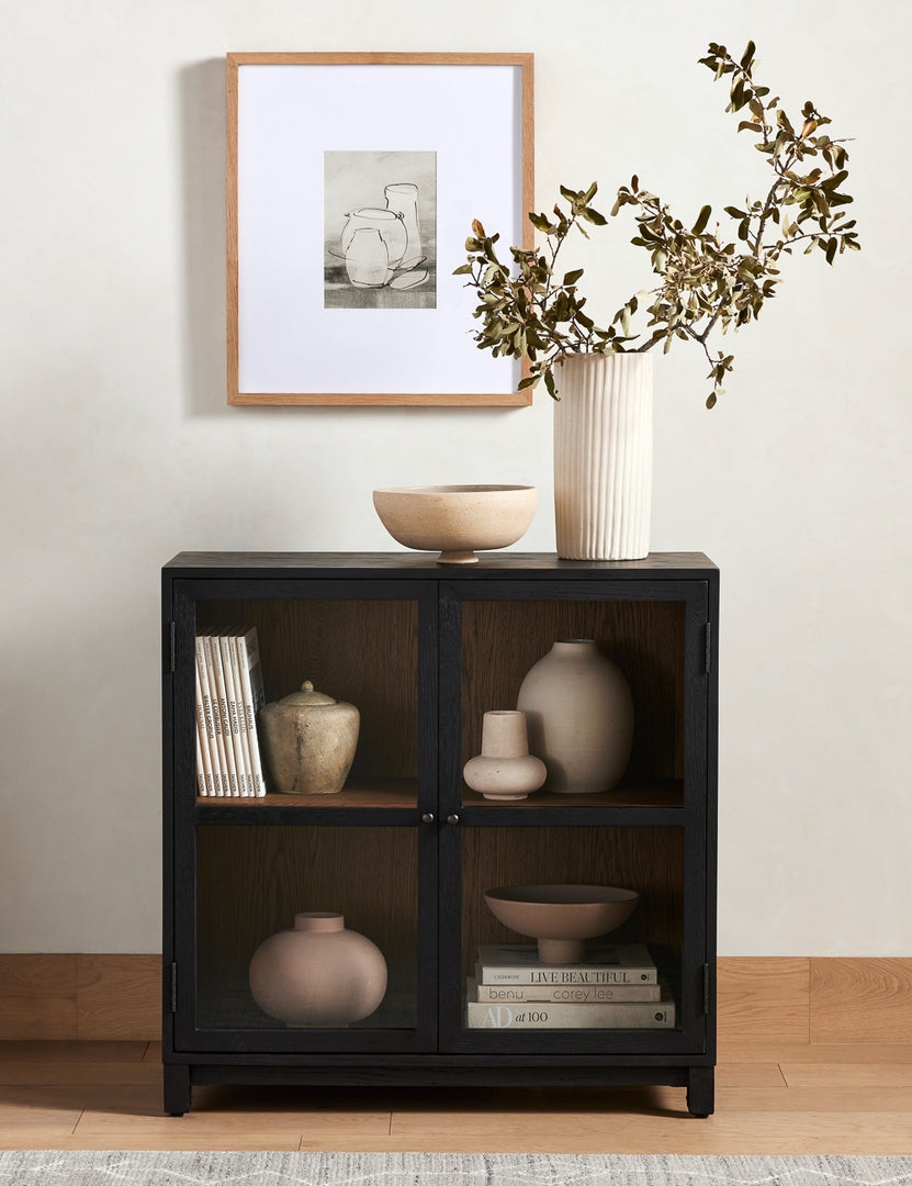 Curio Cabinet Matte Black Finish with Contrast Interior