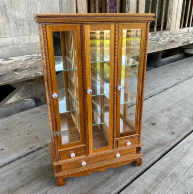 Curio Cabinet Miniature Rope Carved Trim and Glass Shelves
