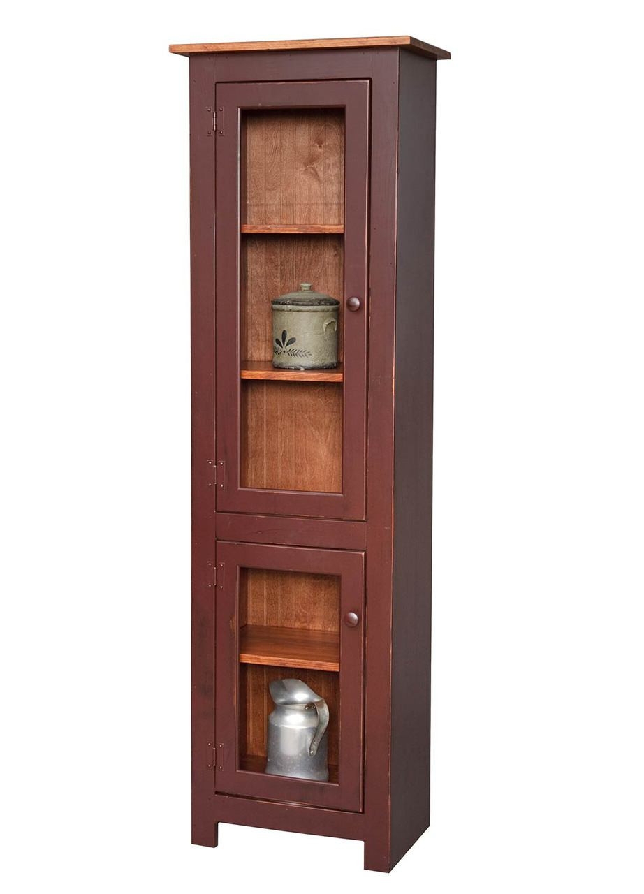 Curio Cabinet Narrow Burgundy Red Two Tier Storage Case