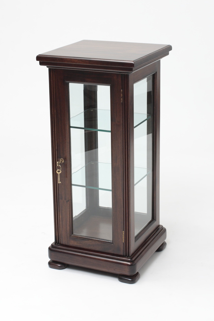 Curio Cabinet Slender Mahogany Wood with Skeleton Key Lock