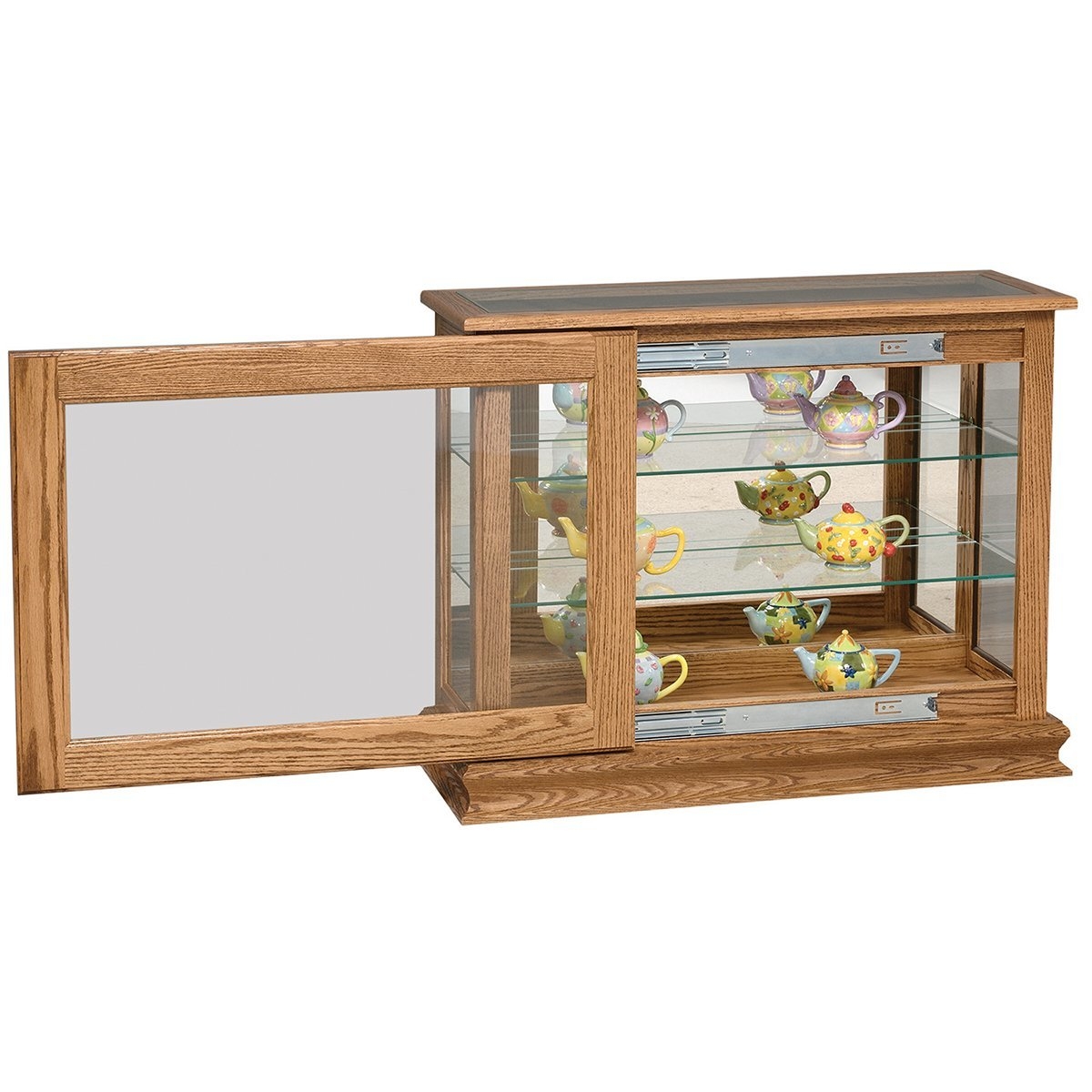 Curio Cabinet Sliding Door Honey Oak Wood Metal Tracks