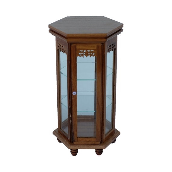 Curio Cabinet Small Hexagonal Fretwork Glass Display Box