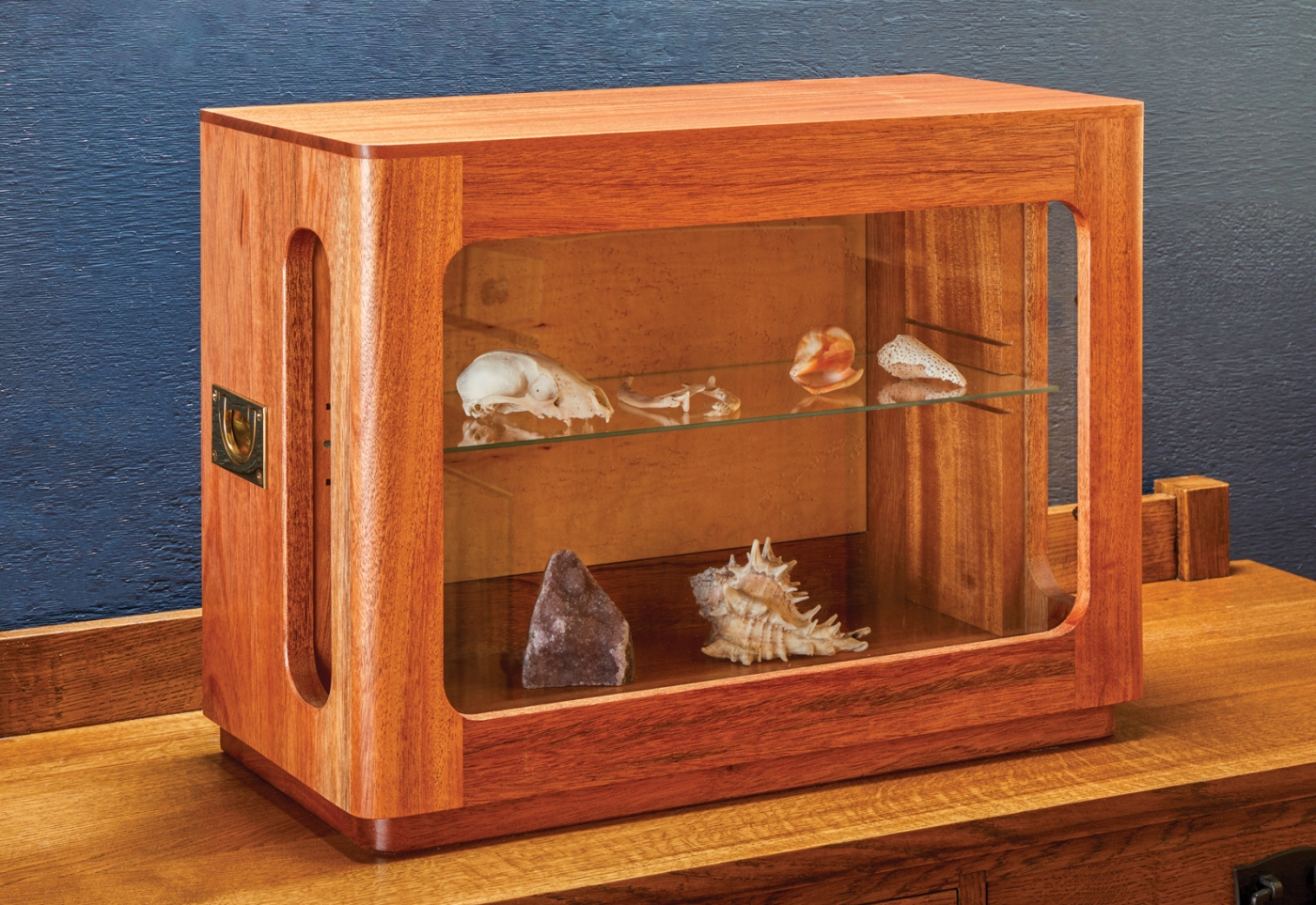 Curio Cabinet Tabletop Wood Display with Rounded Corners