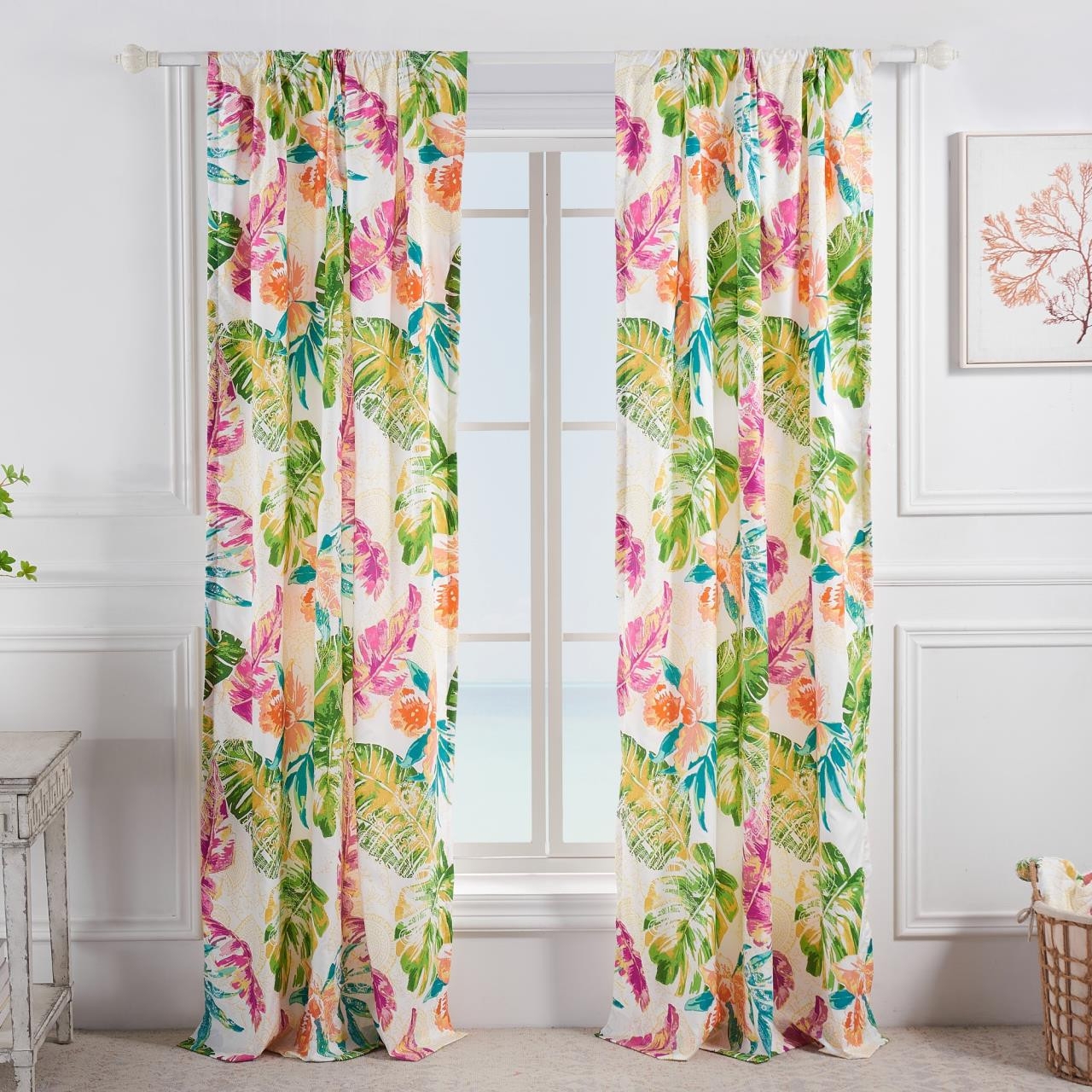 Curtain Pair Lush Greenery Print Bright Botanical Curtain Pair
