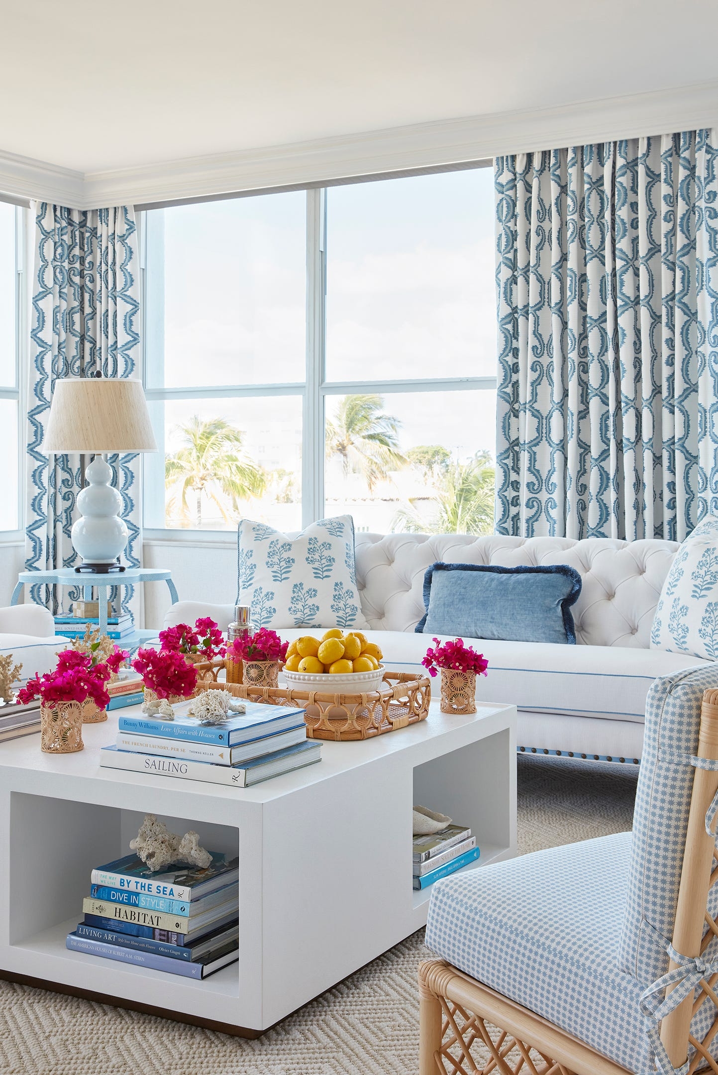 Curtain Panel: Blue Patterned Scroll Coastal Decor