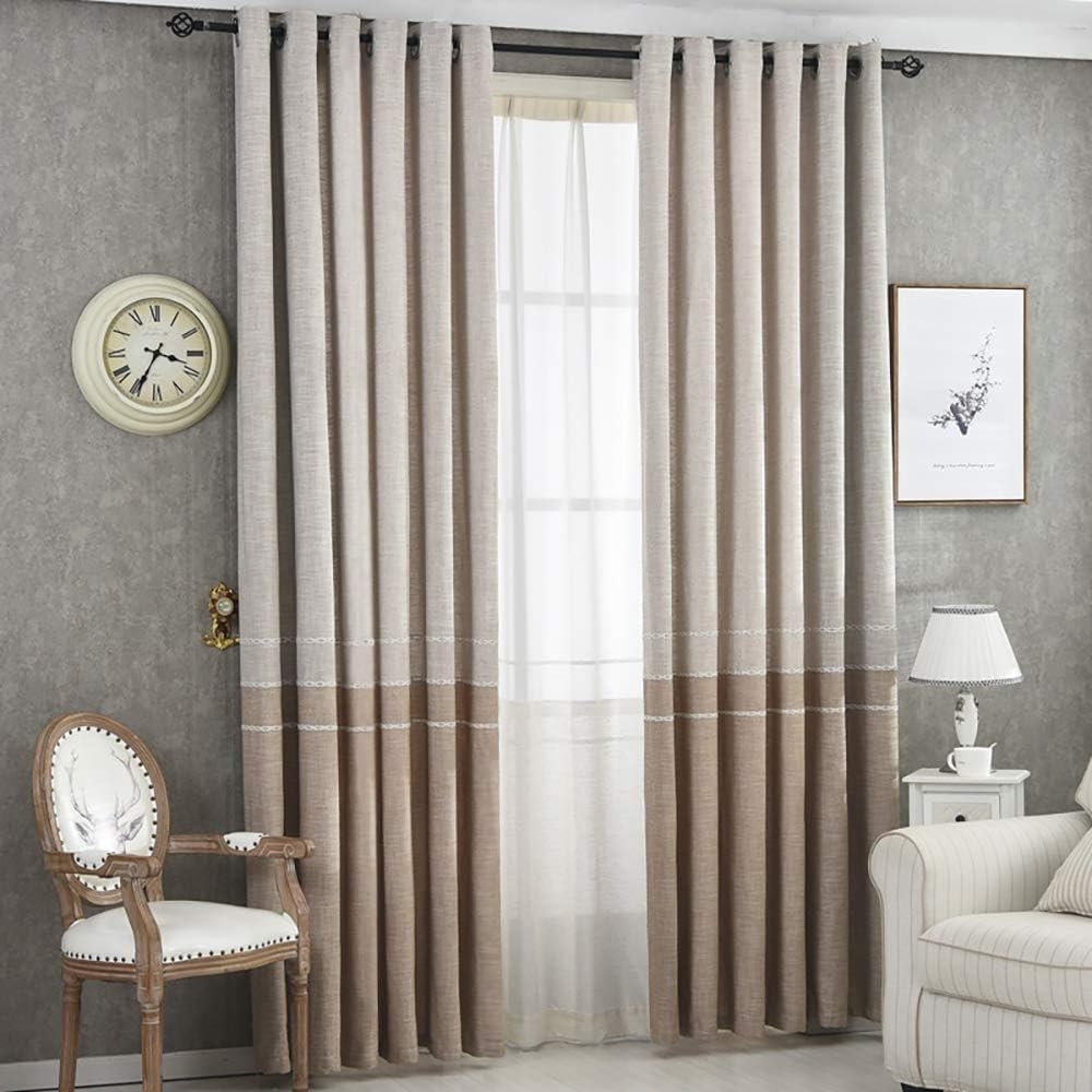 Curtain Panels: Chenille Jacquard Color Blocked Drapes