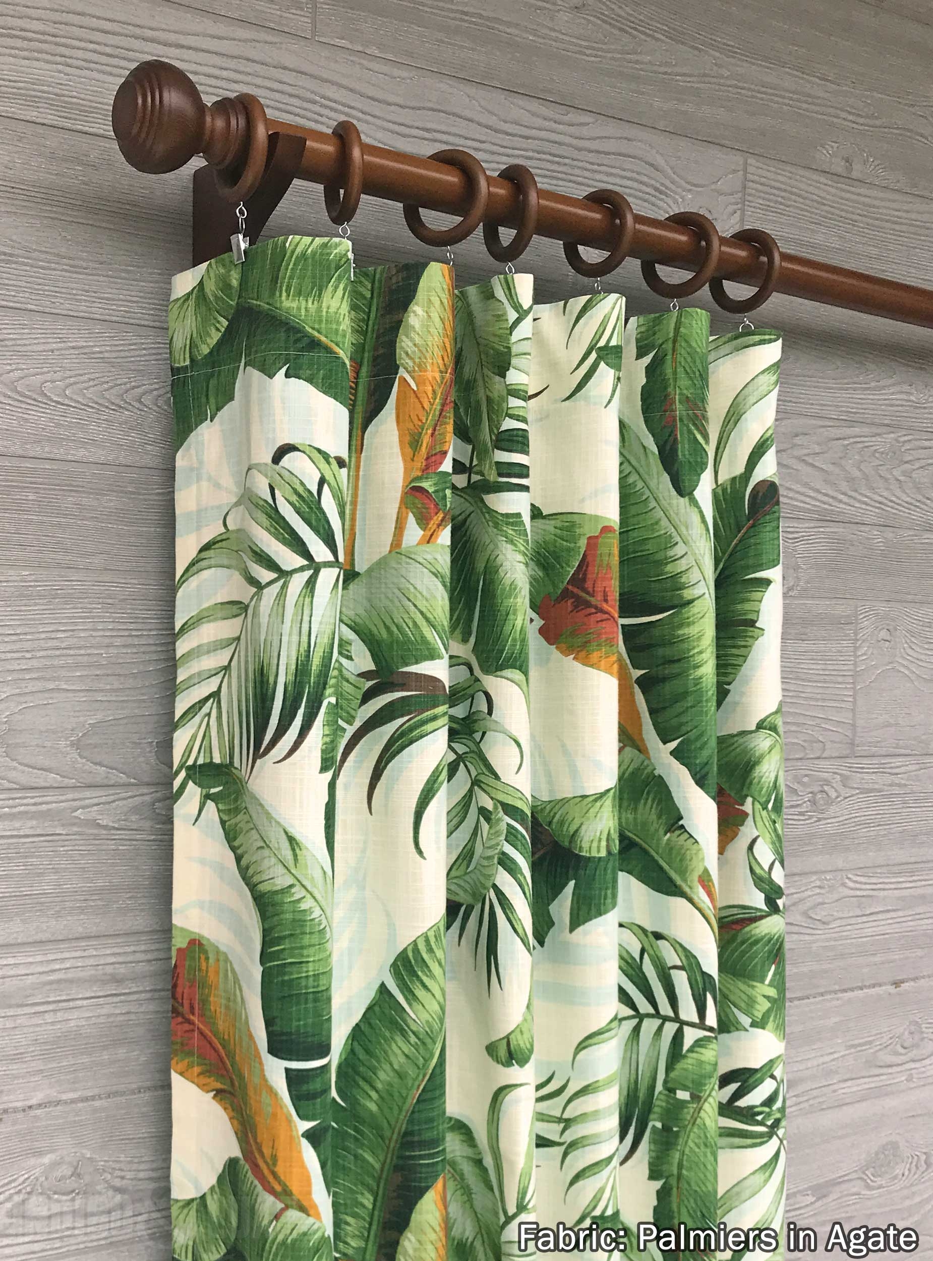 Curtain Panels Wooden Ring Clips Banana Leaf Fabric Curtains