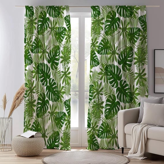 Curtains Monstera Print Jungle Theme Tropical Monstera Leaf Curtains