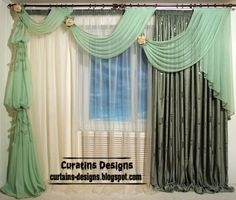 Curtains with Asymmetrical Swags and Floral Rosette Detail