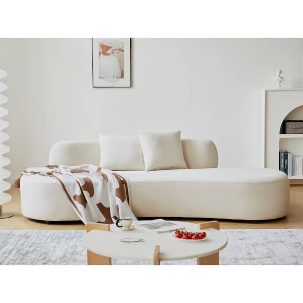Curved Sectional: Armless Design Ivory Fabric Contemporary Couch