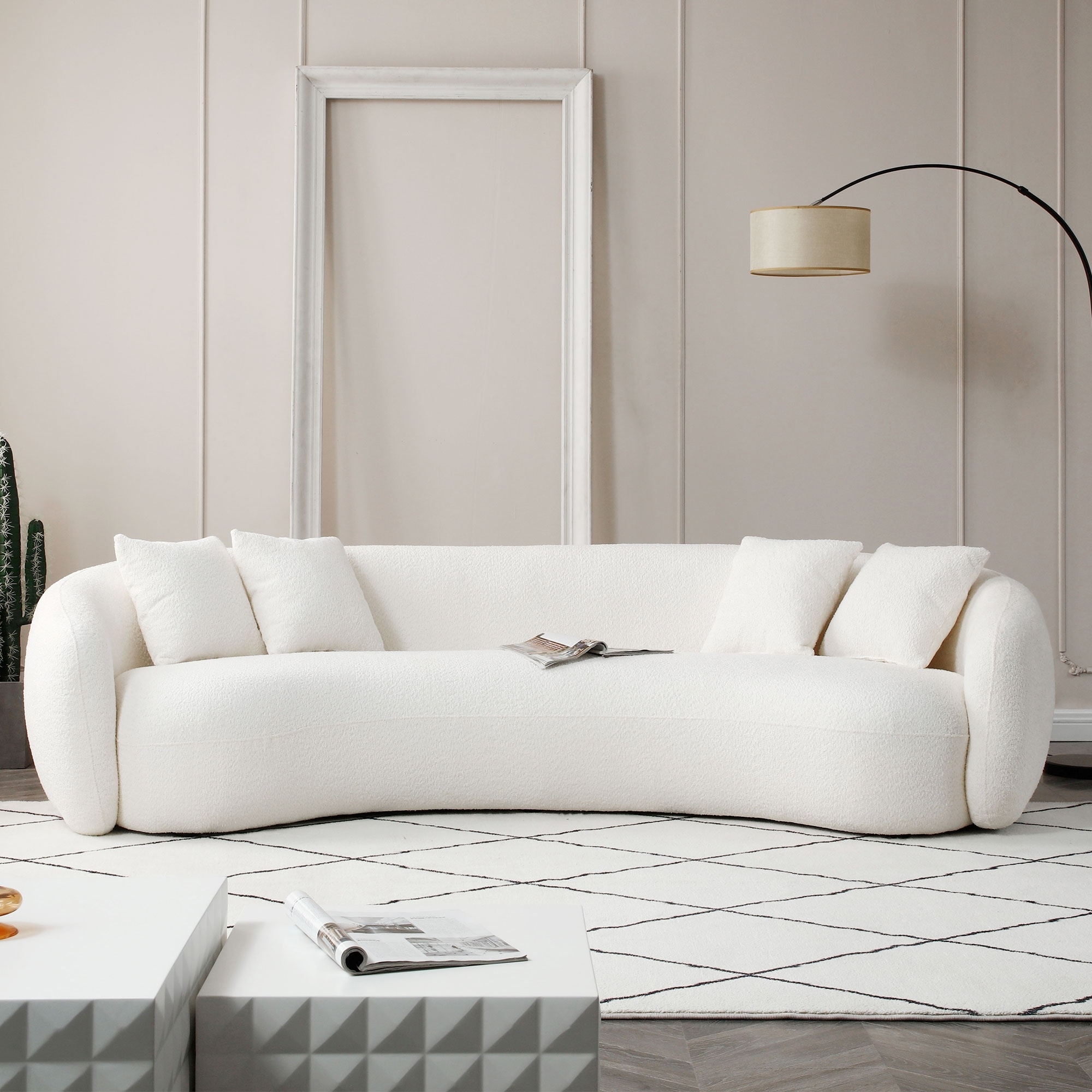 Curved Sectional: Modern Half Moon Boucle Textured Sofa