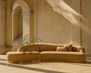 Curved Sectional Ochre Yellow Recessed Metallic Base
