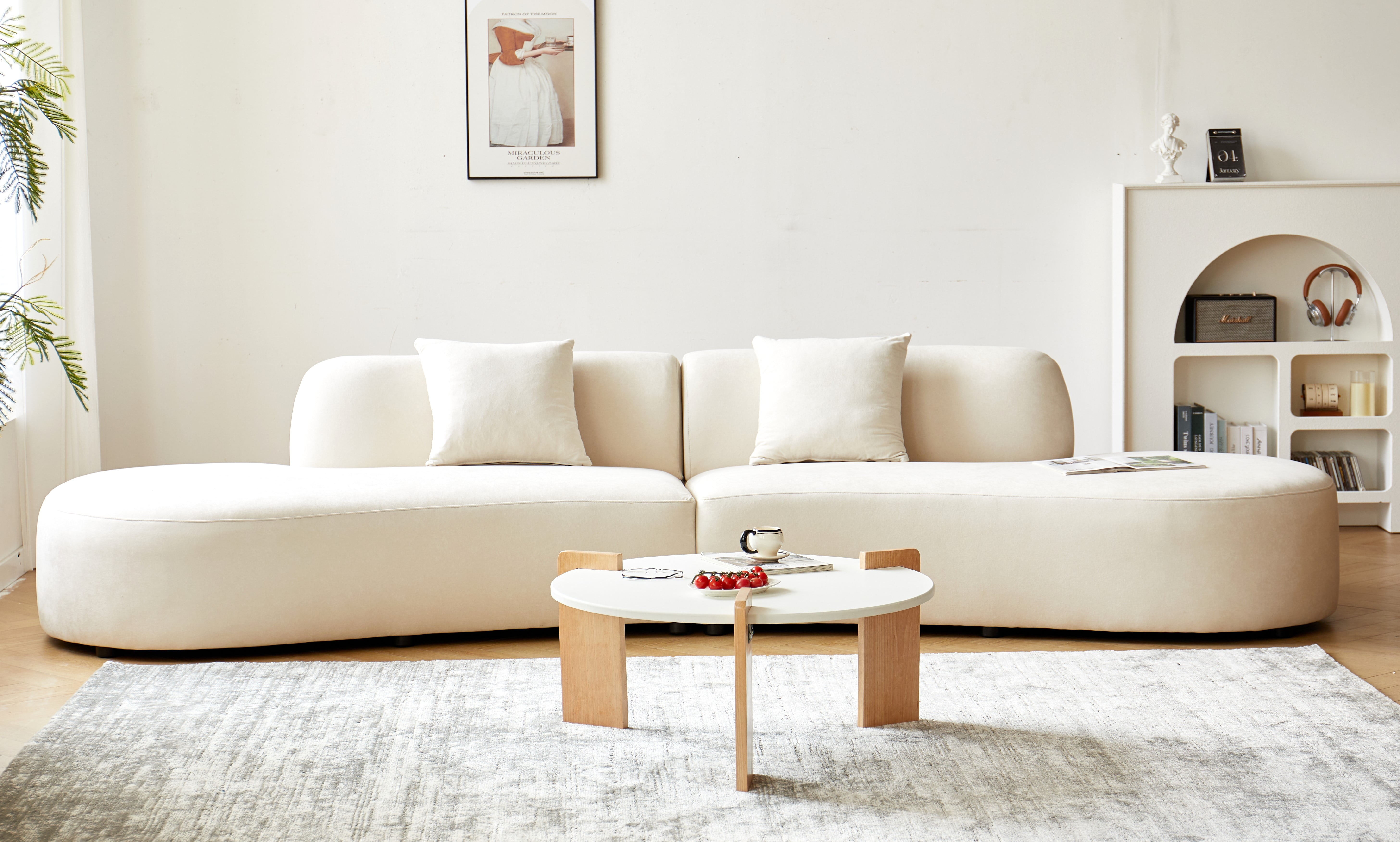 Curved Sofa: 132 Inch Ivory Upholstery Large Sectional