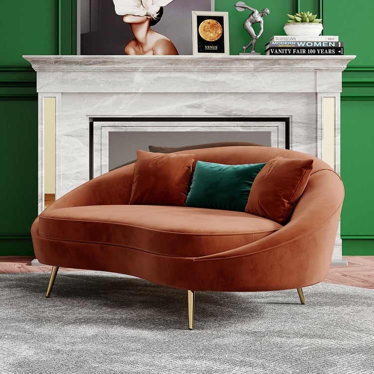 Curved Sofa Bronze Velvet Gold Tapered Legs Kidney Seat