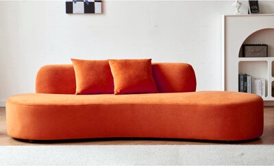 Curved Sofa: Burnt Orange Asymmetric Half Moon Shape