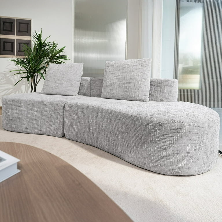 Curved Sofa: Extra Deep Textured Gray Modular Couch