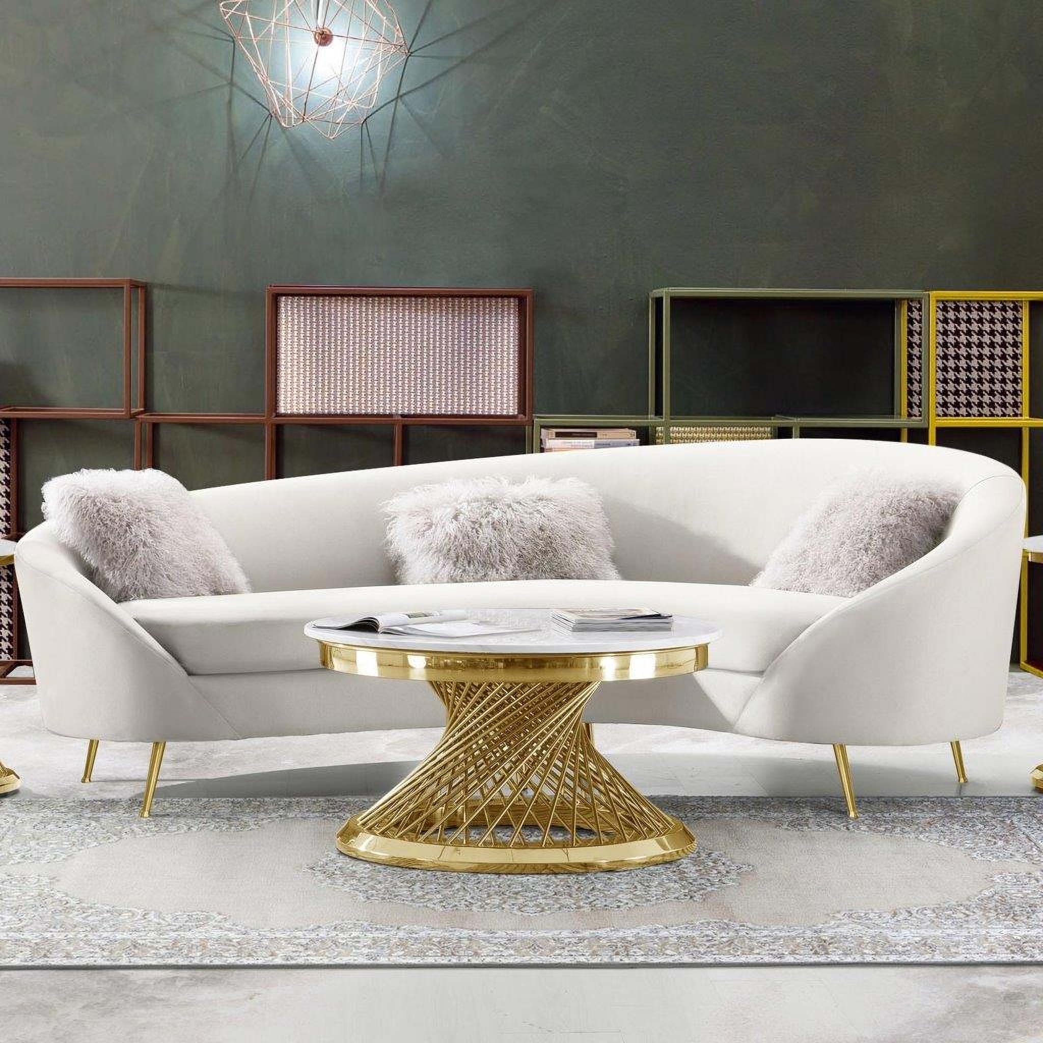 Curved Sofa Featuring Crescent Shape and Cream Glamorous Couch