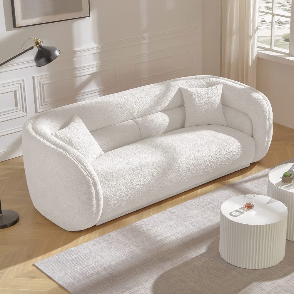 Curved Sofa in Boucle Texture and White Sculptural Couch