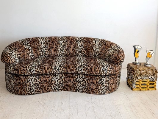Curved Sofa: Kidney Shaped 1980s Leopard Print Furniture
