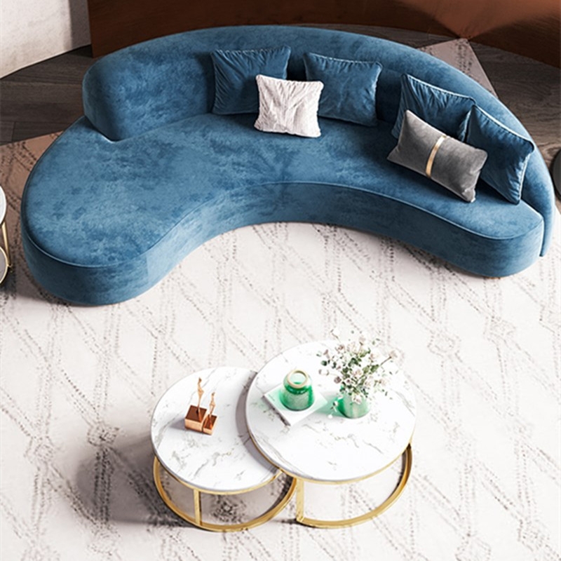 Curved Sofa: Teal Velvet Moon Marble Nesting Table
