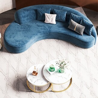 Curved Sofa: Teal Velvet Moon Marble Nesting Table