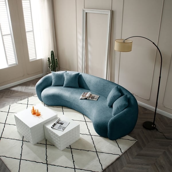 Curved Sofa: Teddy Fleece Organic Modern Teal Couch