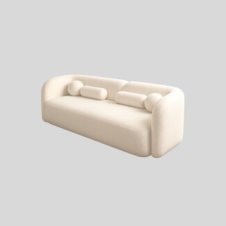 Curved Sofa: Textured Ivory Chubby Silhouette Boucle